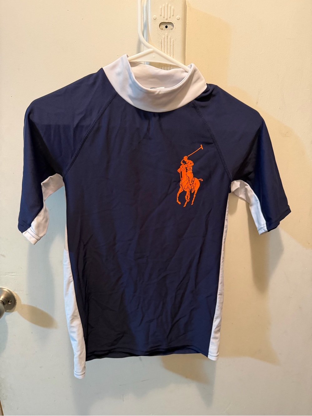 Ralph Lauren Navy Rash Guard with Orange Polo Logo size 14-16